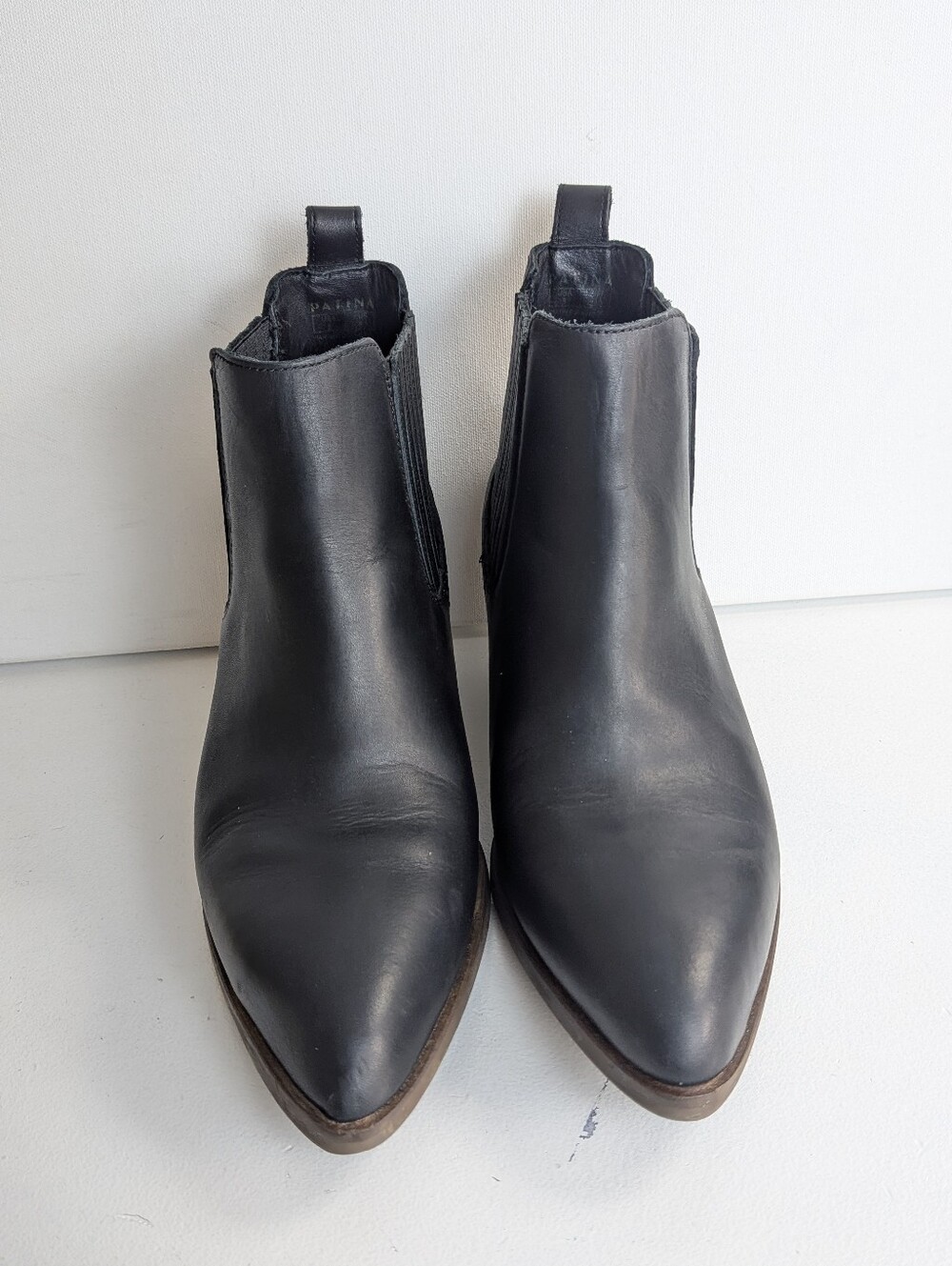 Patina Womens Black Leather Chelsea Ankle Boots Pointed Toe Block Heel Sz 8 euc - Picture 2 of 8